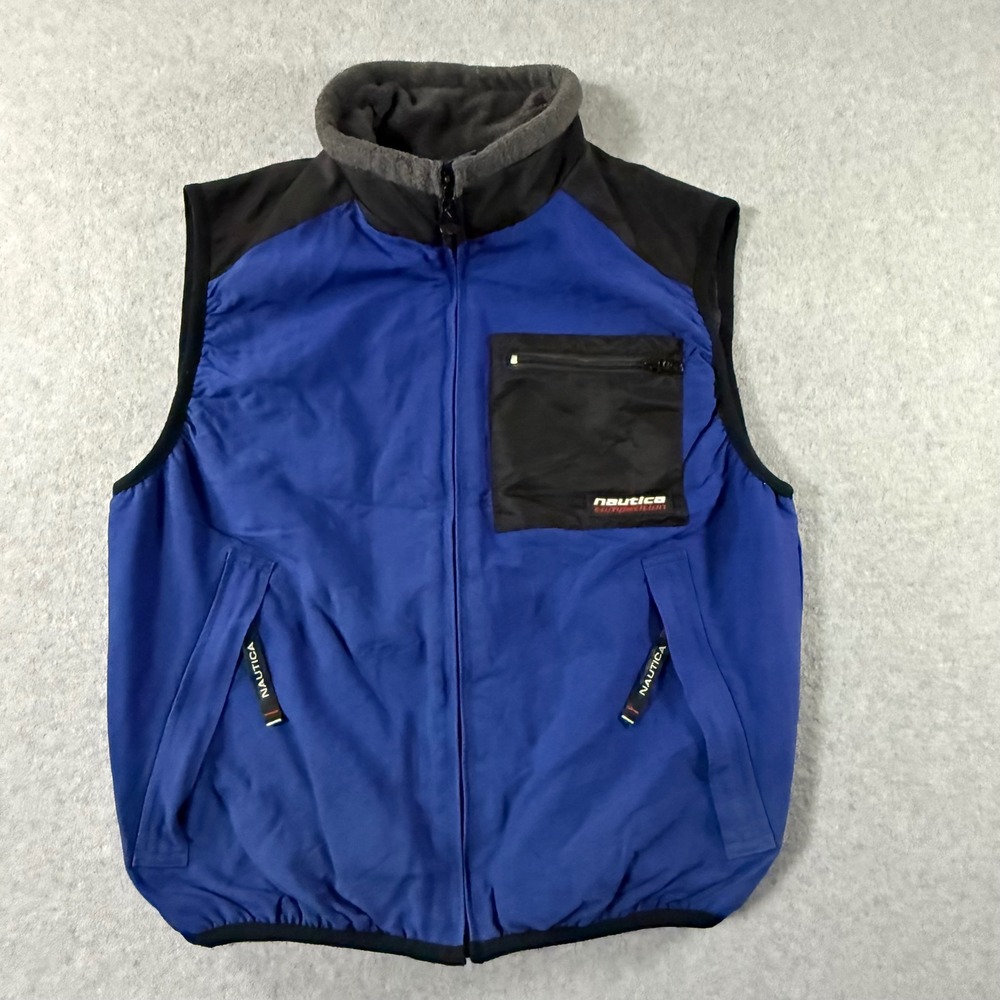 Vintage Nautica Competition Vest Blue Black Fleece Lined Zip Up Mens
